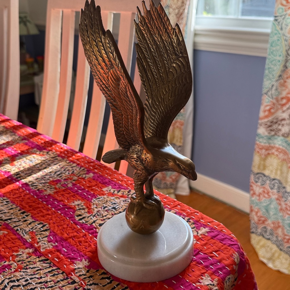 Vintage Brass Eagle Figurine on Marble Base